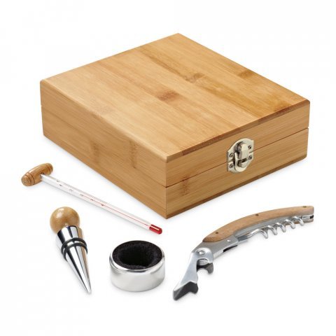 CABERNET. Conjunto para vinho em bambu, inox, vidro e ABS