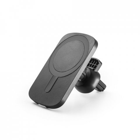 KOCH. Carregador magnético por indução super-rápido (wireless) com a funcionalidade de suporte para carro, em ABS 60% reciclado e silicone